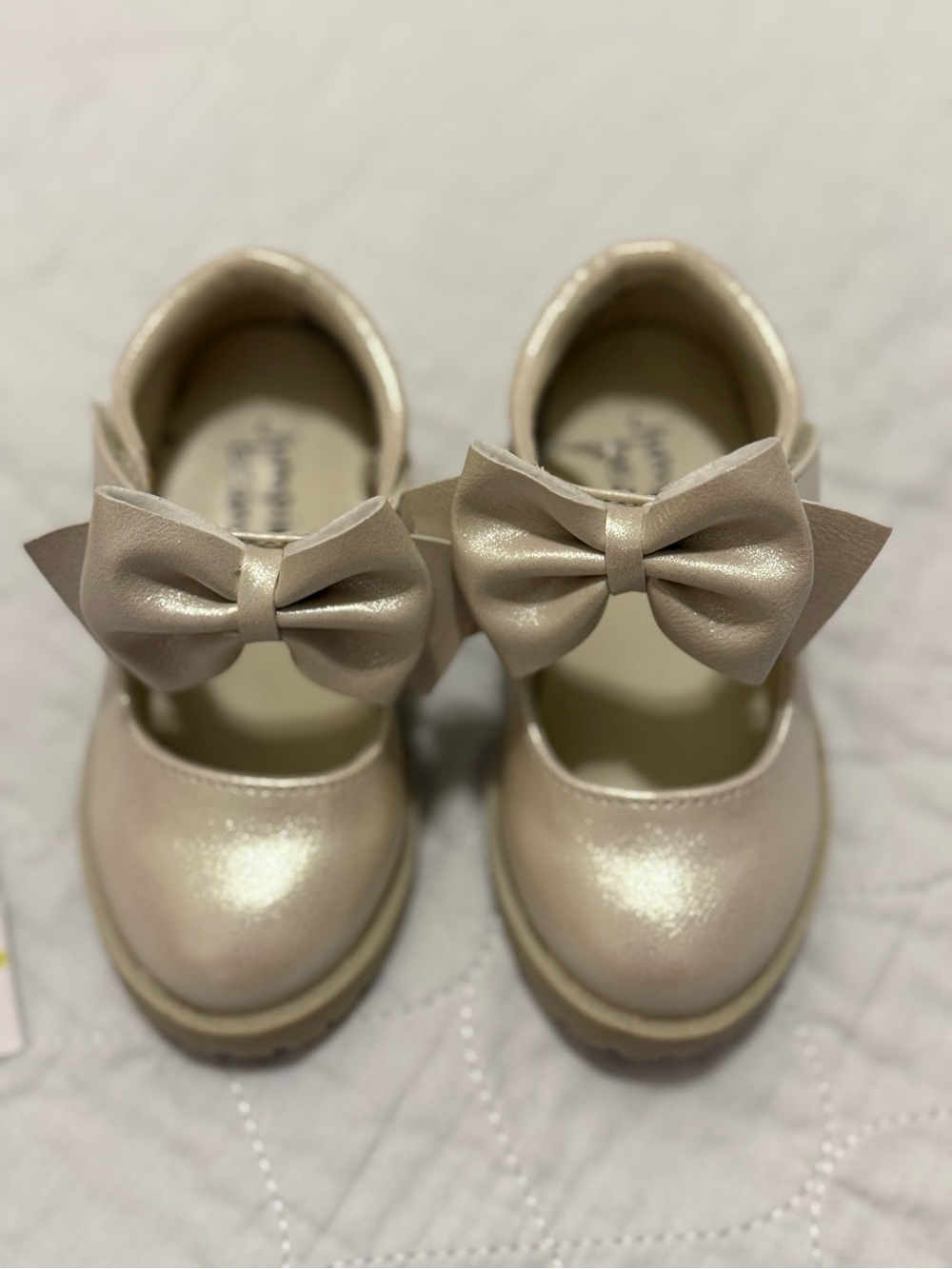 Girls Shimmery Cream Bow Mary Jane Kids Shoes